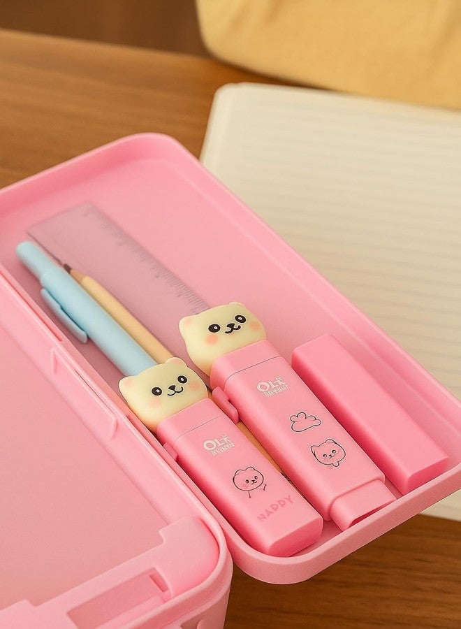 Parshya Pink Retractable Stick Eraser with Cute Animal Topper | Mess-Free & Refillable | Unique Kawaii School Supplies for Girls (1-Pack) - Image 4